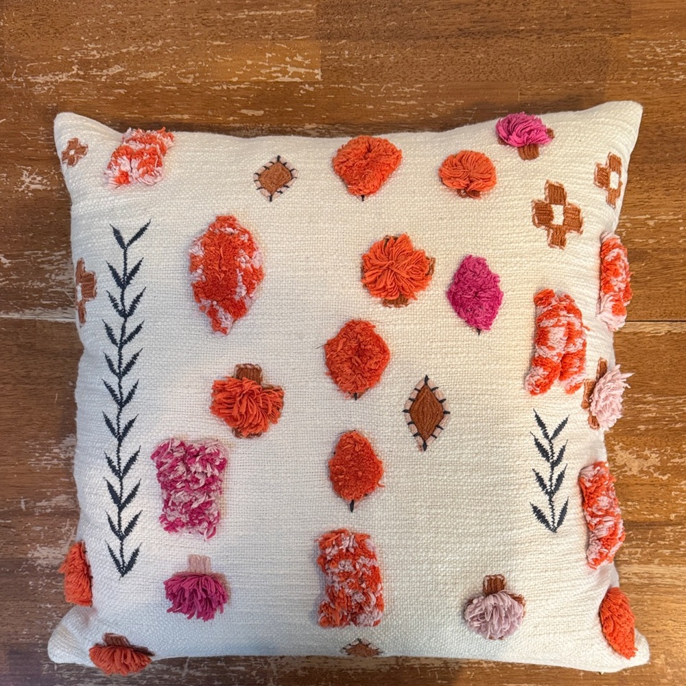 Anthropologie Colorful Embroidered Throw Pillow with insert